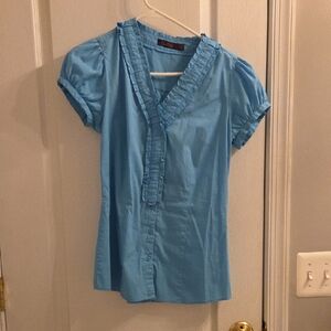 The Limited Blue Ruffled V-Neck Women's Top